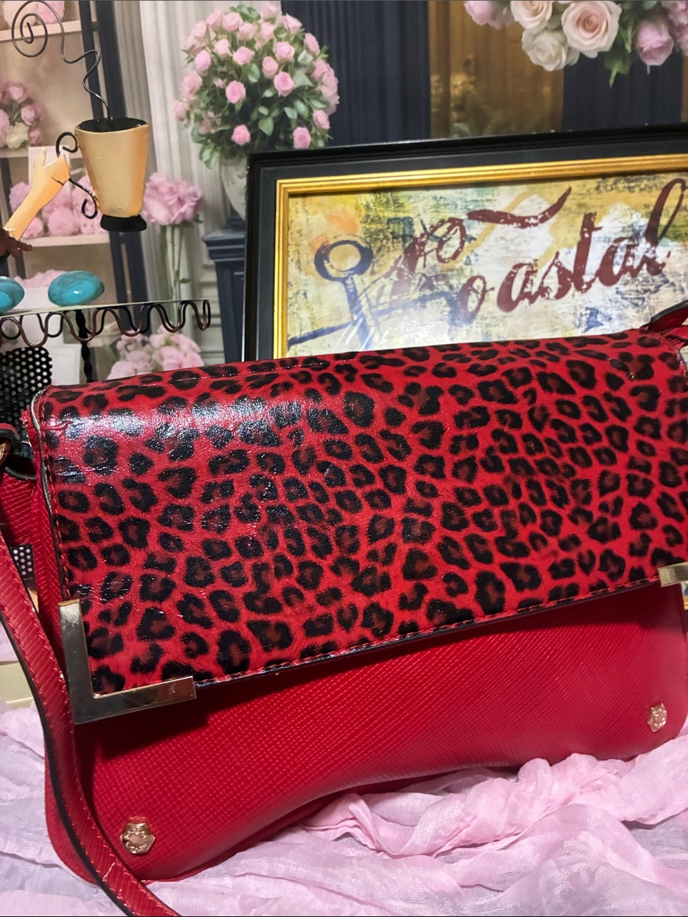 Red Leopard-Print Crossbody Bag - Women